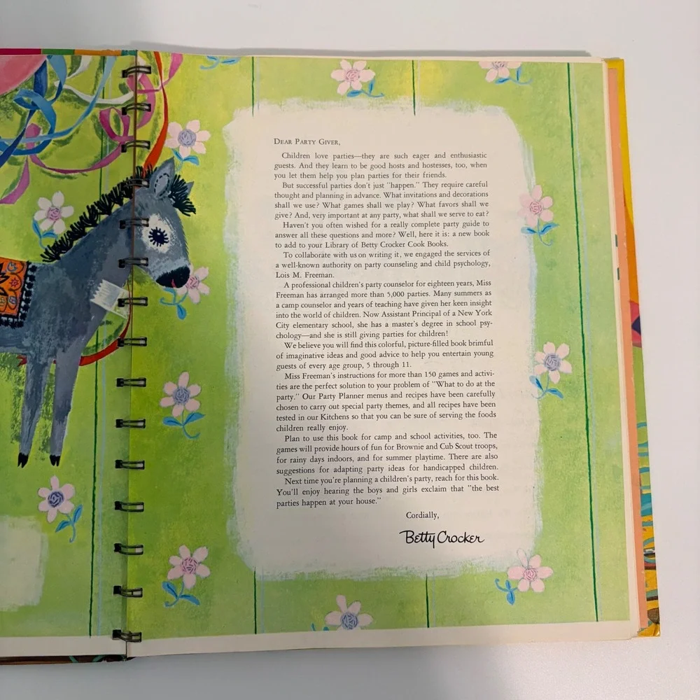 Betty Crocker Parties for Children Vintage 1964 Spiral Cookbook Kids Great